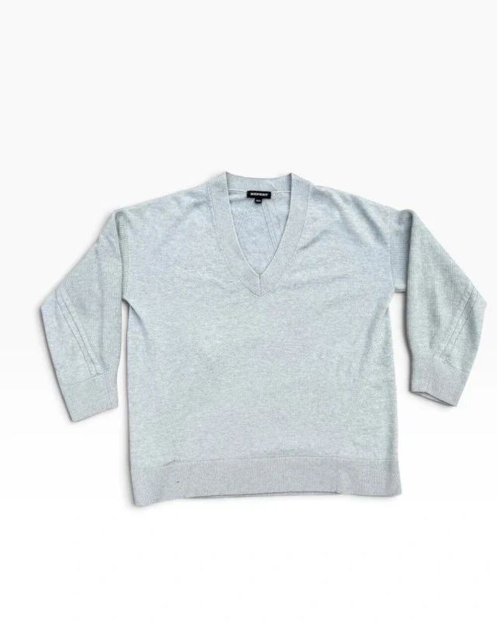 Minimalist Soft Cozy Repeat V Neck Oversized Sweater Light Blue - L